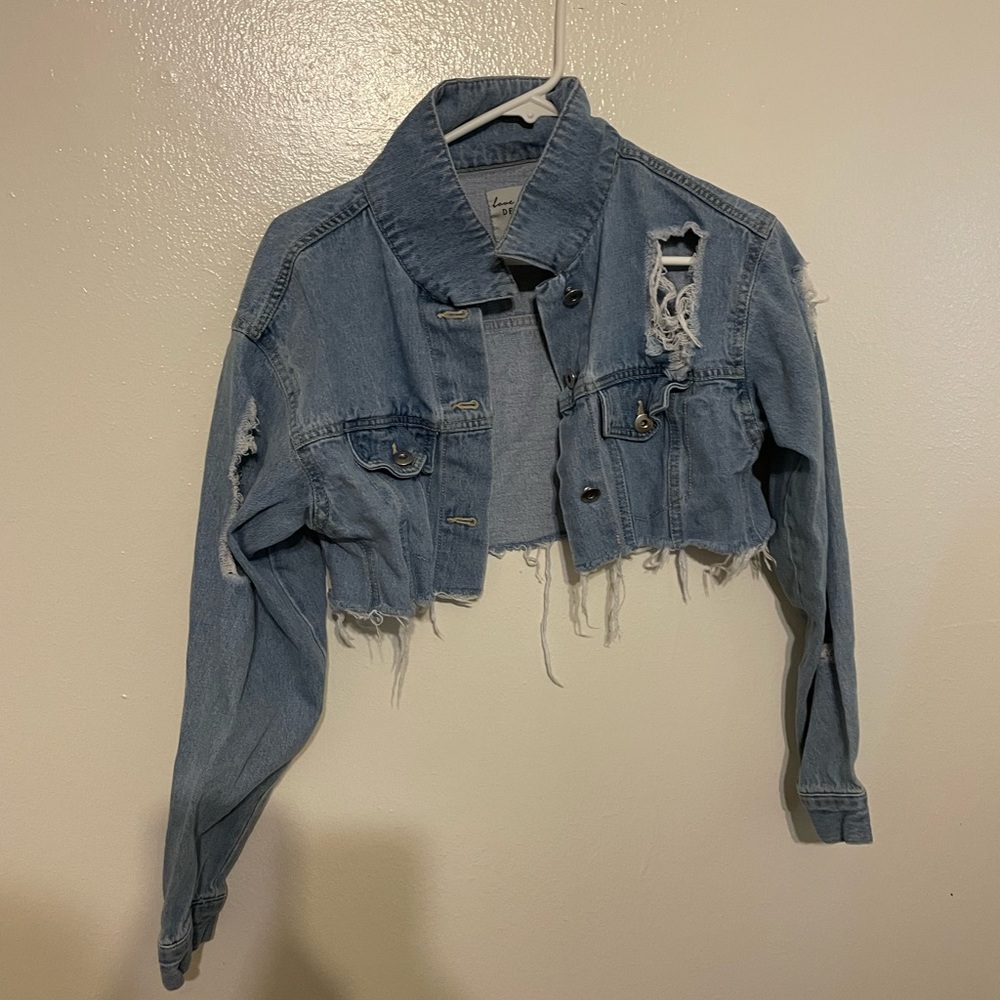 Distressed Cropped denim jacket